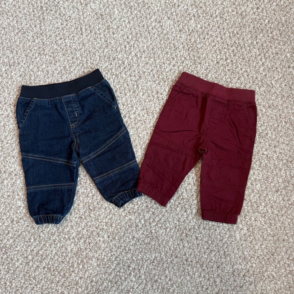 Garanimals Baby Pants Bundle Size 3-6 Month Denim Burgundy Pull On Elastic Waist